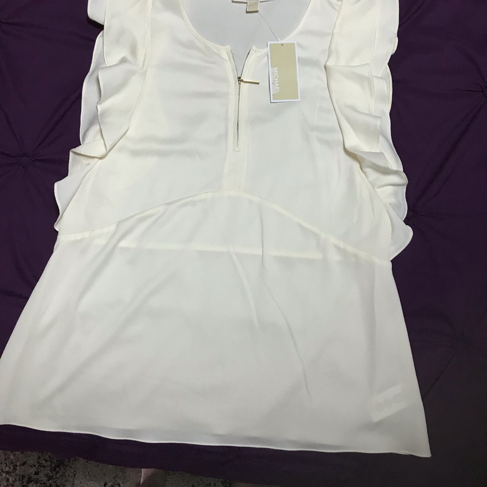 Michael Kors Ruffle Cap Sleeve Top (Size Large)